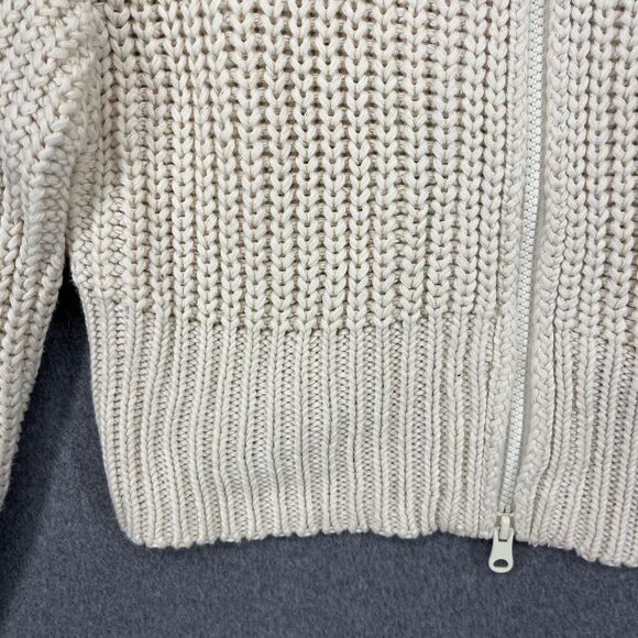 Aerie Sweater Cardigan Womens Medium Cream Zip Front Cowl Neck Cropped Knit - Picture 6 of 16